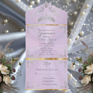 Silver Vintage Border Quinceanera - Lavender All In One Invitation