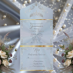 Silver Vintage Border Quinceanera - Pastel Blue All In One Invitation