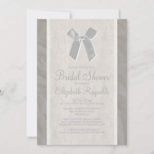 Silver Vintage Bow Linen Bridal Shower Invitations