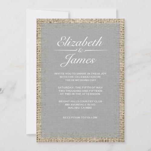 Silver Vintage Burlap Wedding Invitations