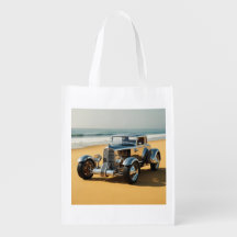 Silver vintage car on the beach