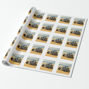 Silver vintage car on the beach wrapping paper