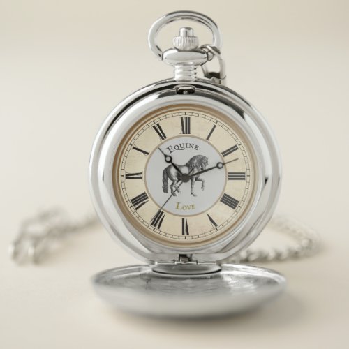 Silver Vintage Equine Love  Pocket Watch