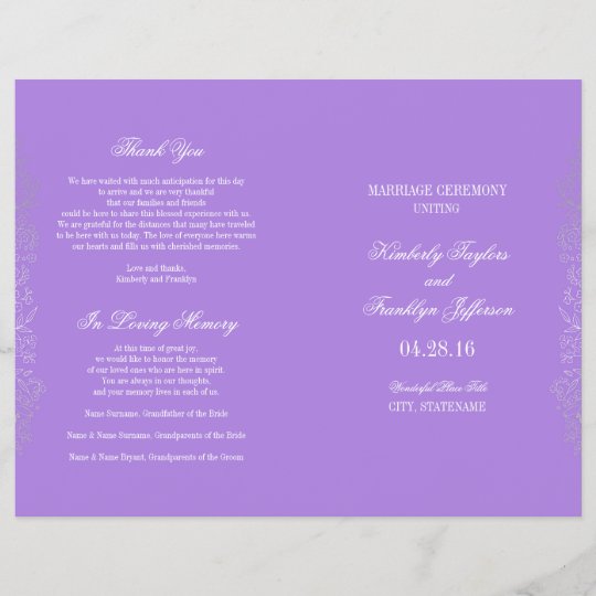 Silver Vintage Floral Purple Wedding Programs Zazzle Com