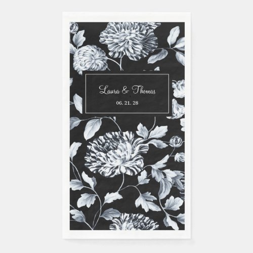 Silver Vintage Floral Vine Wedding Black  White Paper Guest Towels
