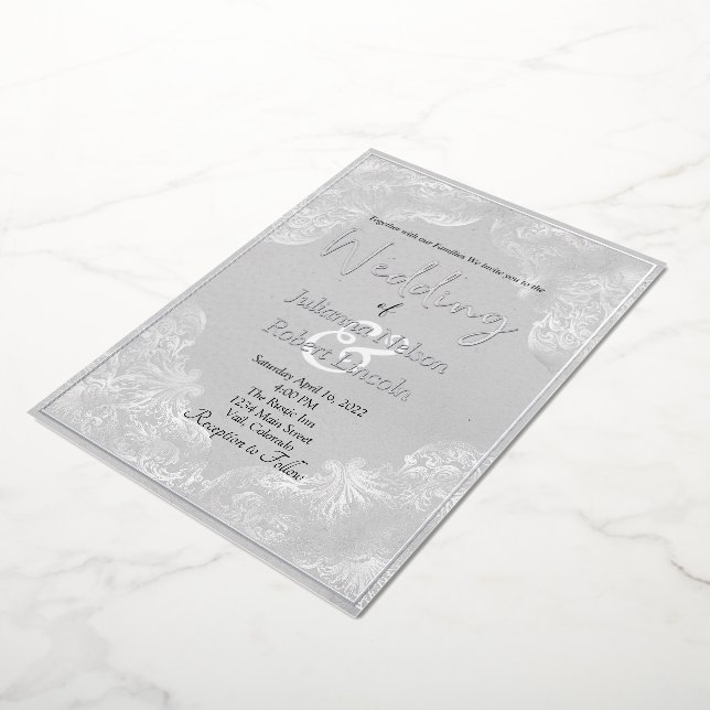Silver vintage gilded white wedding foil invitation (Rotated)