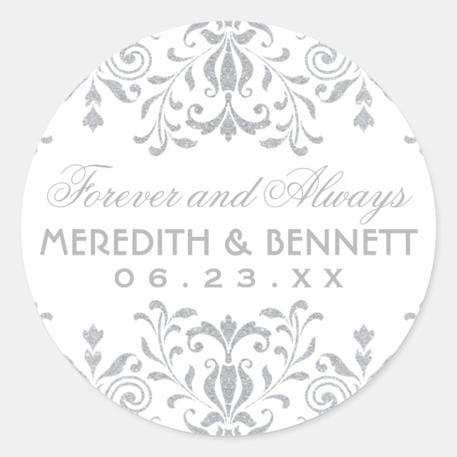 Silver Vintage Glamour Monogram Wedding Classic Round Sticker (Front)
