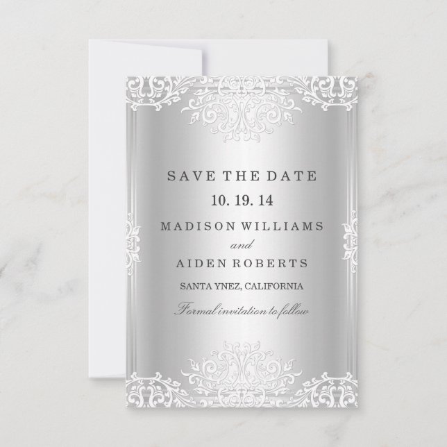 Silver Vintage Glamour Wedding Save The Date (Front)