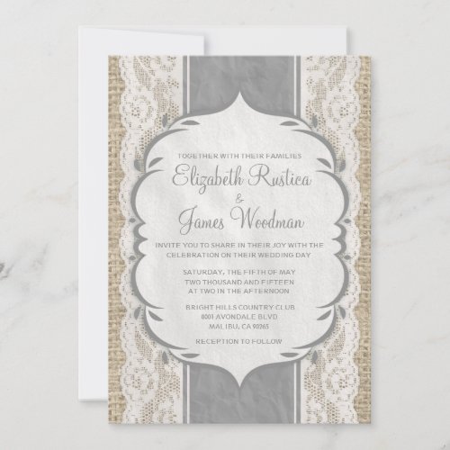 Silver Vintage Linen Burlap Wedding Invitations