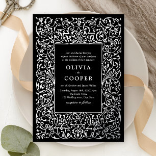 Silver Vintage Ornate Frame Classic Wedding Foil Invitation