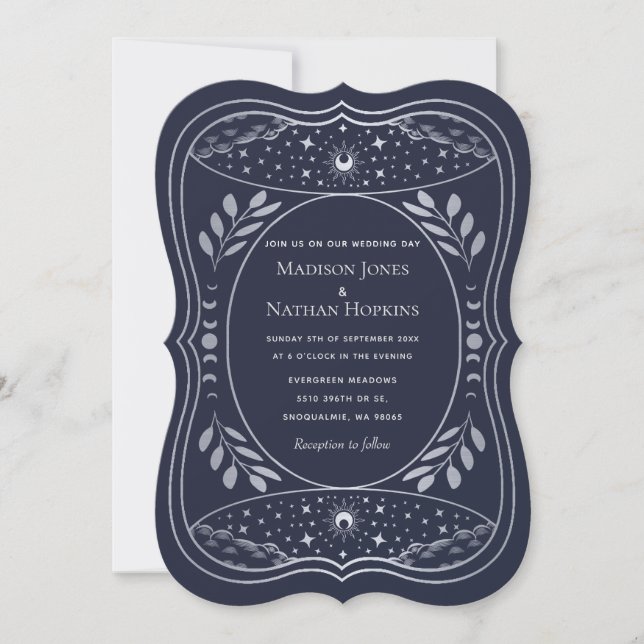 Silver Vintage Tarot Gothic Wedding  Invitation (Front)