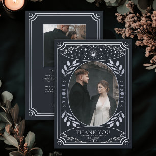 Silver Vintage Tarot Gothic Wedding Photo Thank You Card