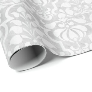 Silver Vintage Victorian Damask Seamless Pattern Wrapping Paper