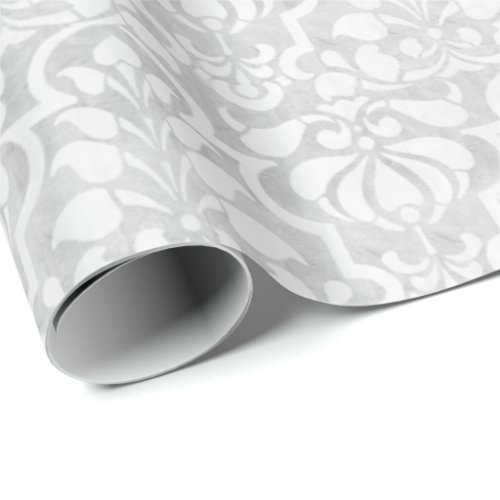 Silver Vintage Victorian Damask Seamless Pattern  Wrapping Paper