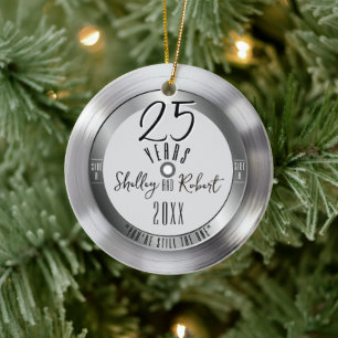 Silver Vinyl Record 25th Wedding Anniversary Photo Ceramic Ornament