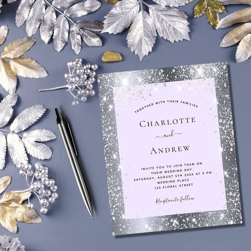 Silver violet glitter elegant wedding budget flyer
