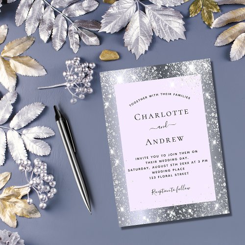 Silver violet glitter elegant wedding invitation