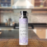 Silver violet glitter elegant wedding water bottle<br><div class="desc">Faux silver looking background decorated with vilolet,  lavender colored and faux glitter sparkles. Personalize and add your names and a date. Black colored letters.</div>