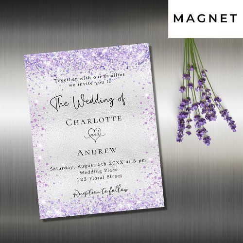 Silver violet glitter luxury invitation magnet