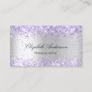 Silver violet glitter QR code beauty salon Business Card
