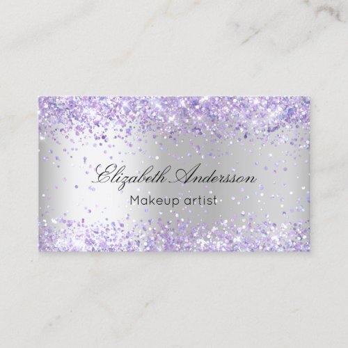 Silver violet glitter QR code beauty salon  Business Card