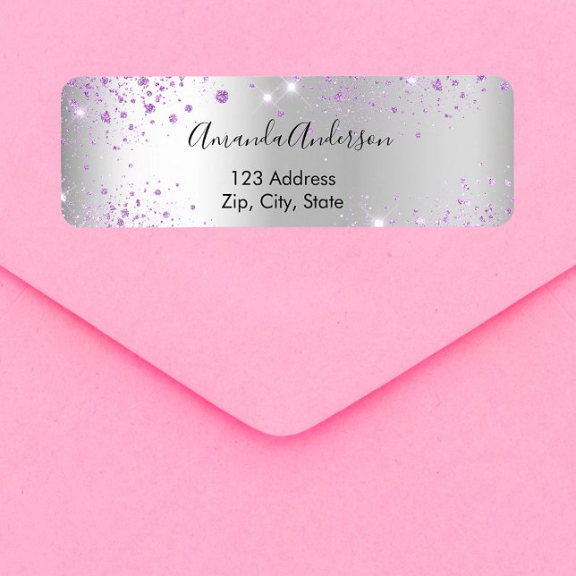 Silver violet glitter return address label (Creator Uploaded)