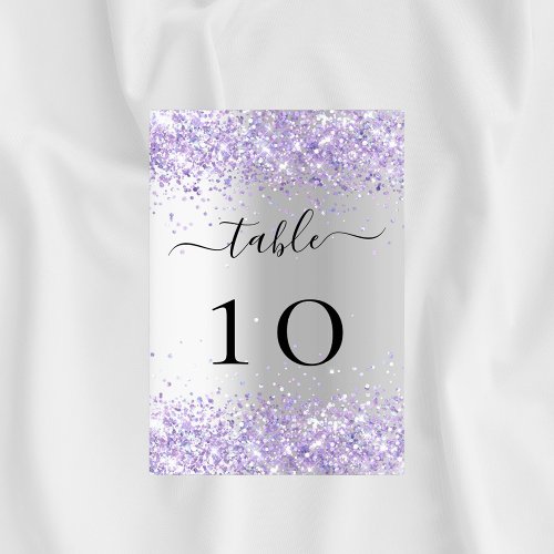 Silver violet lavender glitter sparkles glamorous table number