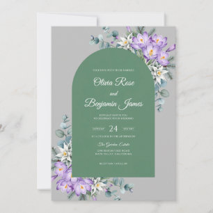 Silver Violet Leaf Wedding Invitation