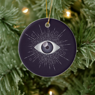 Silver & Violet Mystic Evil Eye Nazar Mati Ceramic Ornament