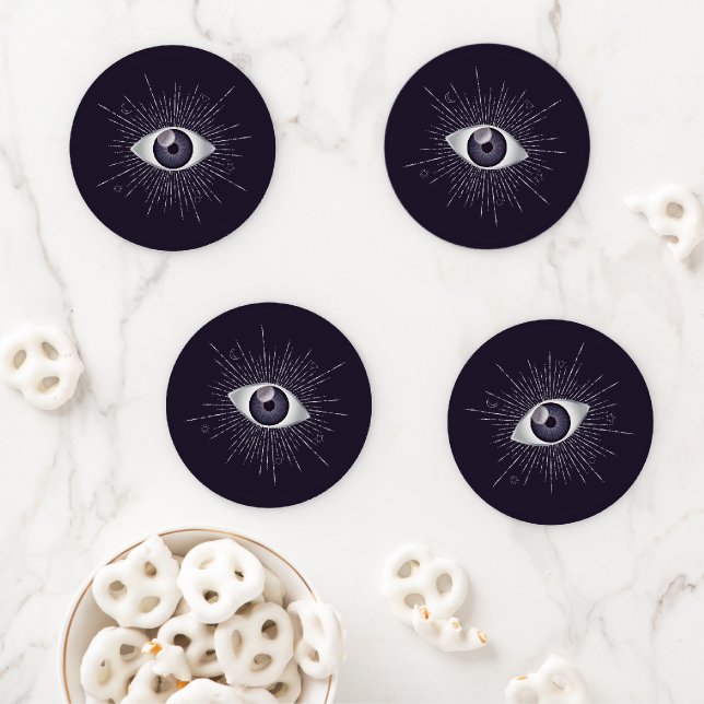 Silver & Violet Mystic Evil Eye Nazar Mati Coaster Set (In Situ)