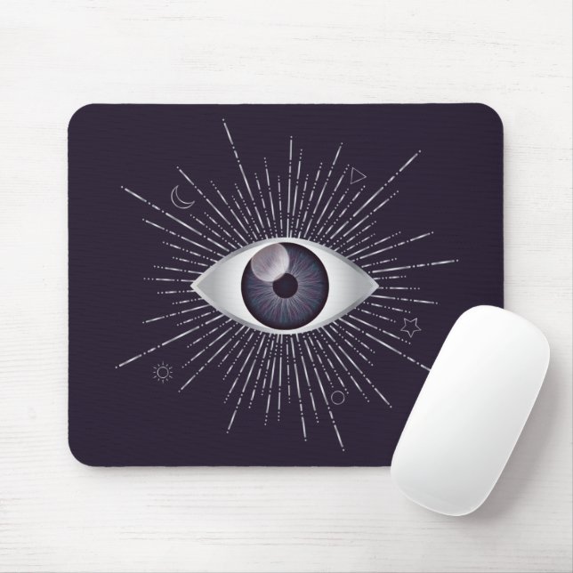 Silver & Violet Mystic Evil Eye Nazar Mati Mouse Pad (With Mouse)