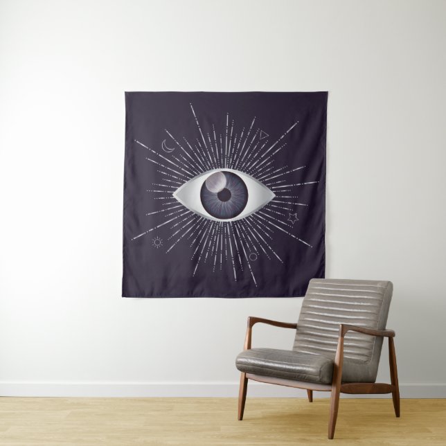 Silver & Violet Mystic Evil Eye Nazar Mati Tapestry (In Situ)