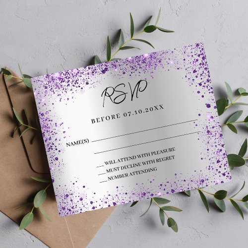 Silver violet purple budget wedding response RSVP