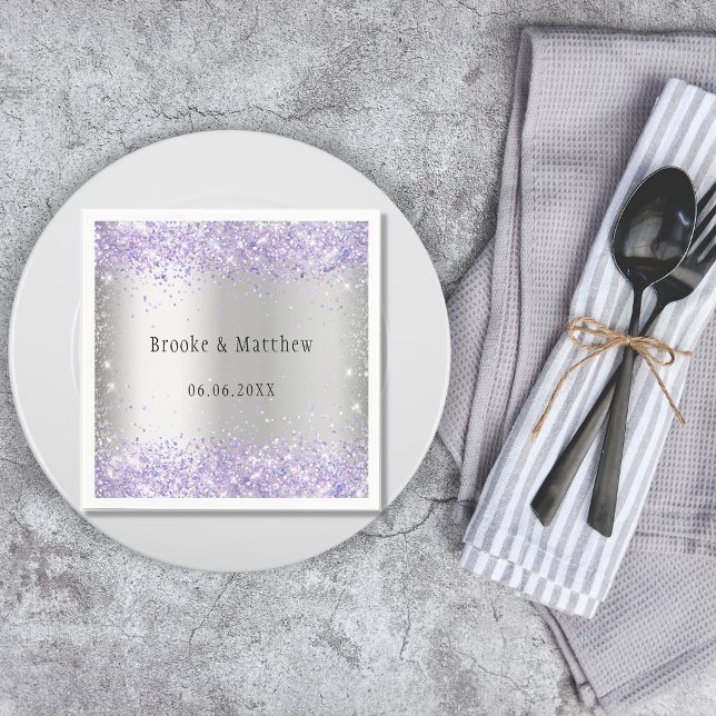 Silver violet purple glitter elegant wedding napkins (Creator Uploaded)