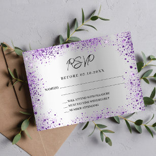 Silver violet purple wedding response RSVP Note Card