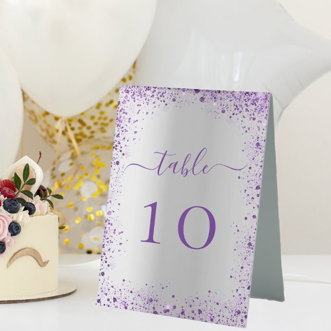 Silver violet purple wedding table number tent (Creator Uploaded)