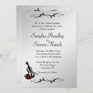 Silver Violin Music Wedding Invitation 5" x 7"