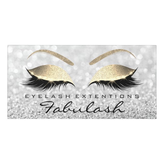 Silver VIP Glitter Gold Beauty Salon Lashes Makeup Door Sign (Classic Front)