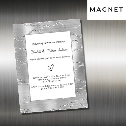 Silver vow renewal wedding luxury magnetic invitation
