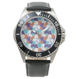 Silver watch with a colorful geometric mosaic dial