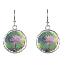 Silver Water Lily Drop Earrings