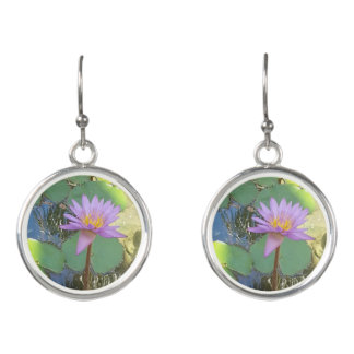 Silver Water Lily Drop Earrings