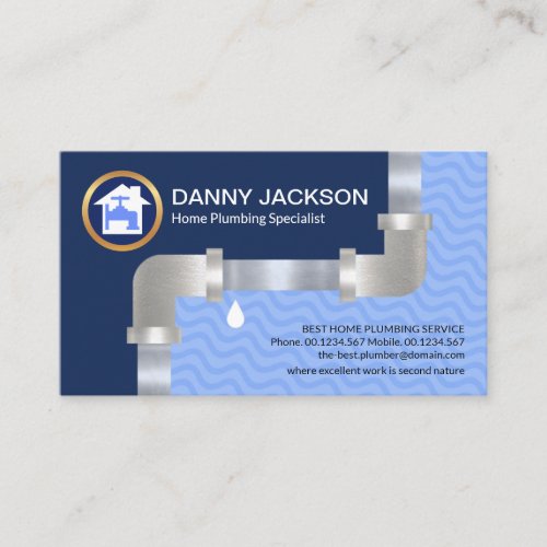 Silver Water Pipe Blue Flood Waters Plumbing Business Card