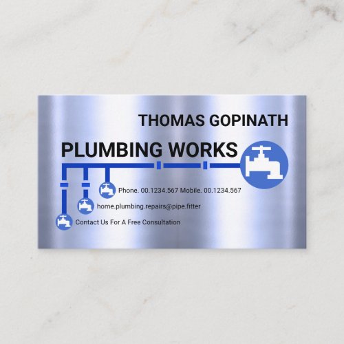 Silver Water Pipe Line Plumber Business Card
