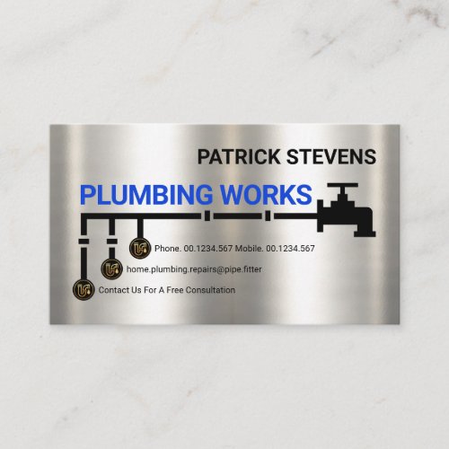 Silver Water Pipe Line Plumbing Business Card