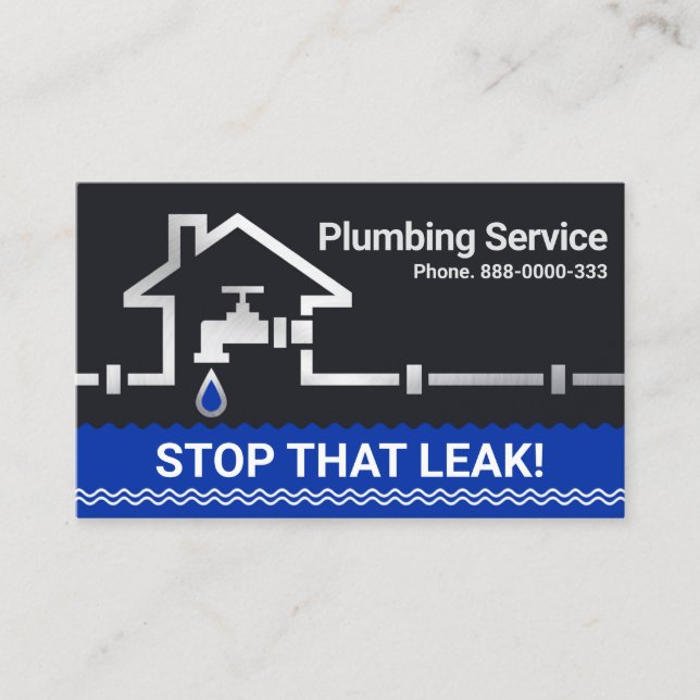 Silver Water Pipeline Leaking Home Faucet Business Card (Front)