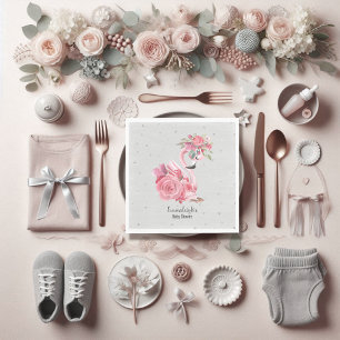 Silver Watercolor Ballerina Flamingo Baby Shower Napkins