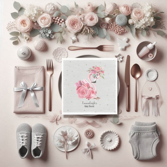 Silver Watercolor Ballerina Flamingo Baby Shower Napkins (Creator Uploaded)