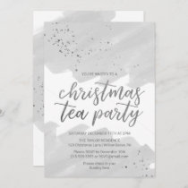 Silver Watercolor Christmas Tea Party Invitation