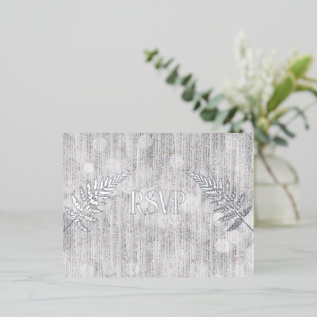 Silver Waterfall Curtain RSVP  Foil Invitation Postcard (Standing Front)
